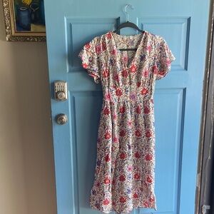 LOFT Red and Blue Floral Midi Dress